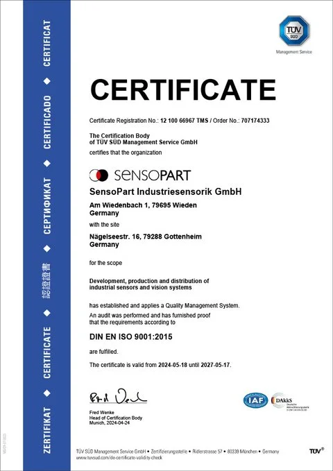 Certificate DIN EN ISO 9001:2015