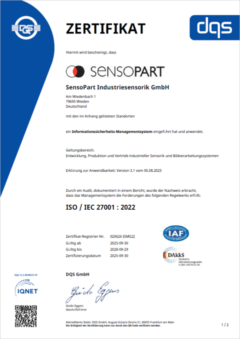 Zertifikat ISO / IEC 27001 : 2022