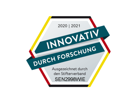 Siegel INNOVATIV DURCH FORSCHUNG - Verliehen durch den Stifterverband für die Deutsche Wissenschaft